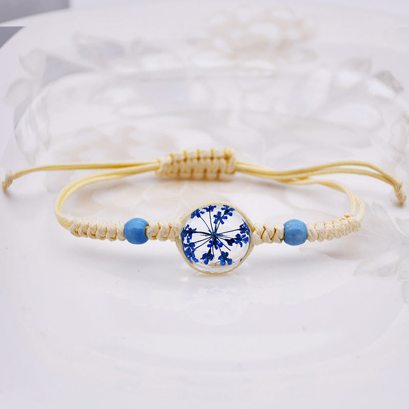 Wholesale Handmade Hemp Cotton Weaving Dried Flower Tree Of Life Color Elastic Bracelet